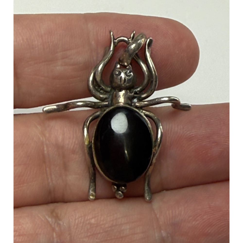 Vintage Sterling Silver 925 Spider Pendant Black Onyx Cabochon Body 8.09 Grams - Picture 2 of 6